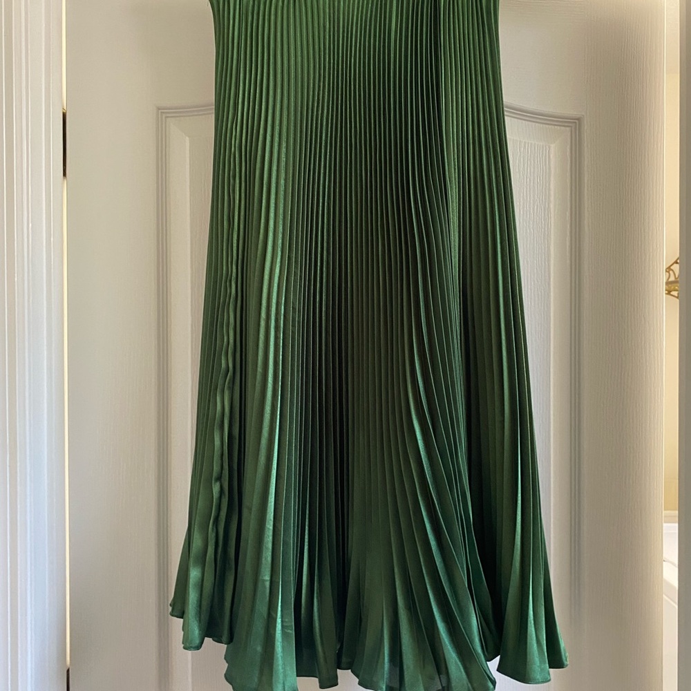 Satin pleated green skirt